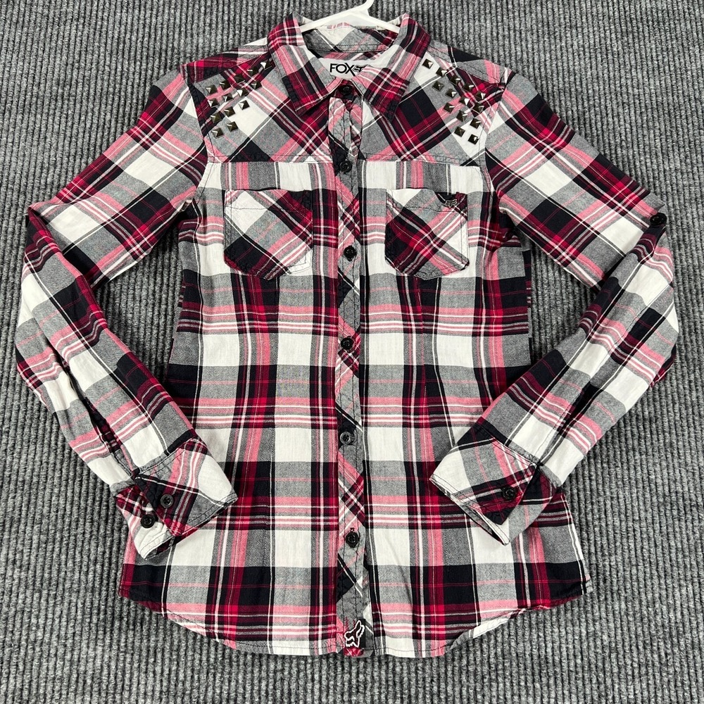 FOX Shirt Womens Small Red Plaid Long Sleeve Button Up Outdoor Riding Casual